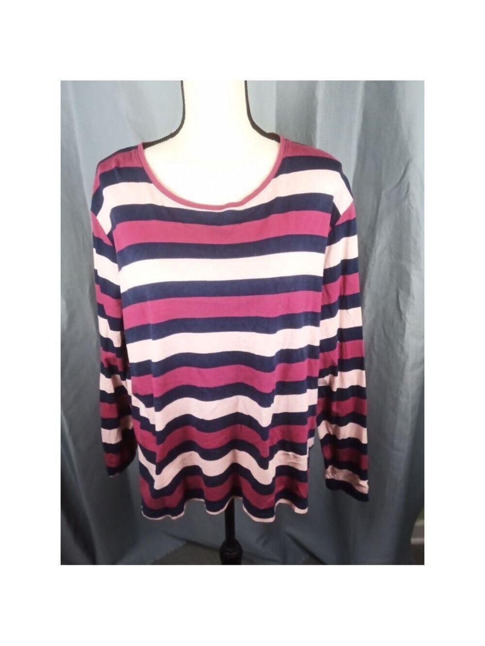 Kim Rogers Women's Long Sleeve Tee Burgundy Navy Pink 1X - Picture 1 of 4